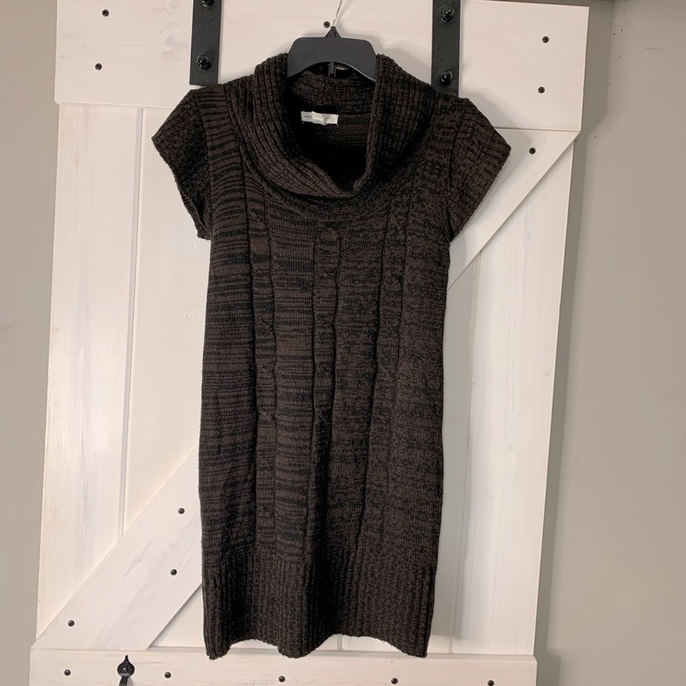 Women’s Ambiance Apparel Brown Short Sleeve Cowl Neck Acrylic Sweater Dress